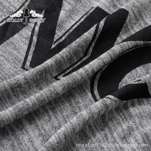 Streetwear Printed Knitted Letter Breathable Gray Sweatshirt